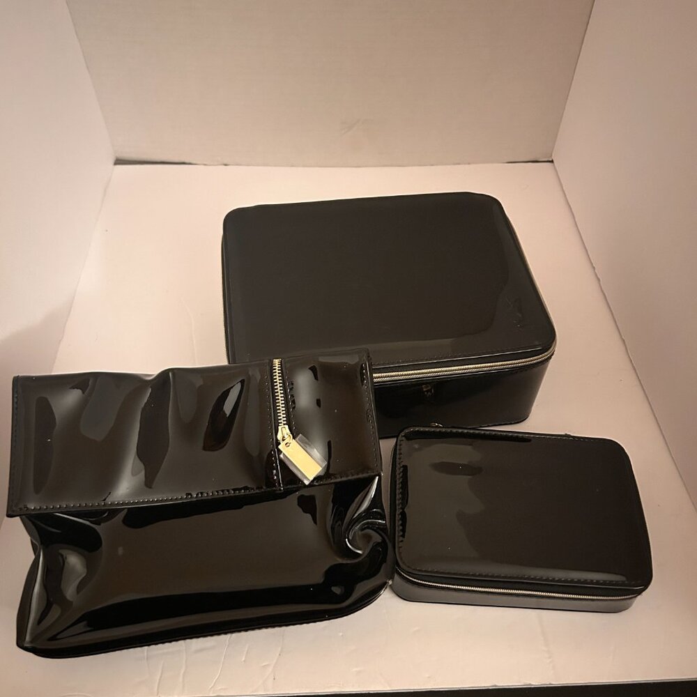 YSL Beauté Makeup Case Set | 3-Piece Vanity & Cosmetic Storage | Black Patent |